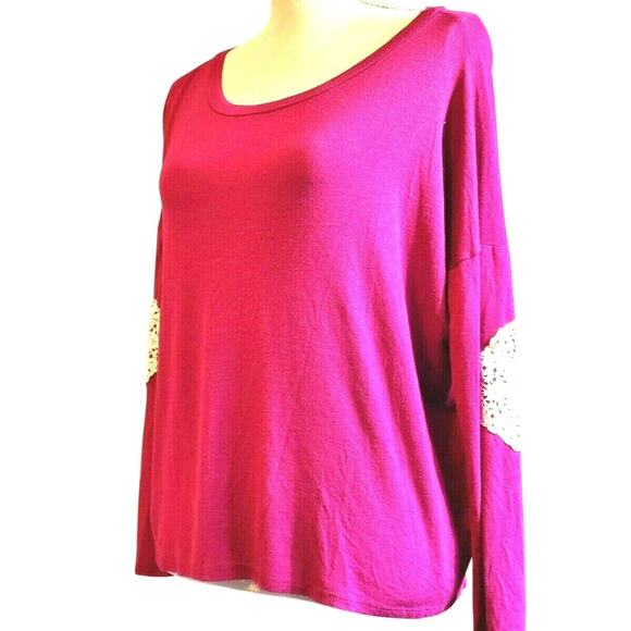 Alya Knit Top Size M Magenta Pink Long Sleeved Elbow Applique Soft Retro Chic - Picture 1 of 8